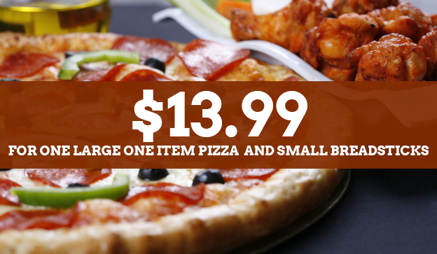 1 Large 1 Item Pizza and Small Bread-Sticks For 13.99